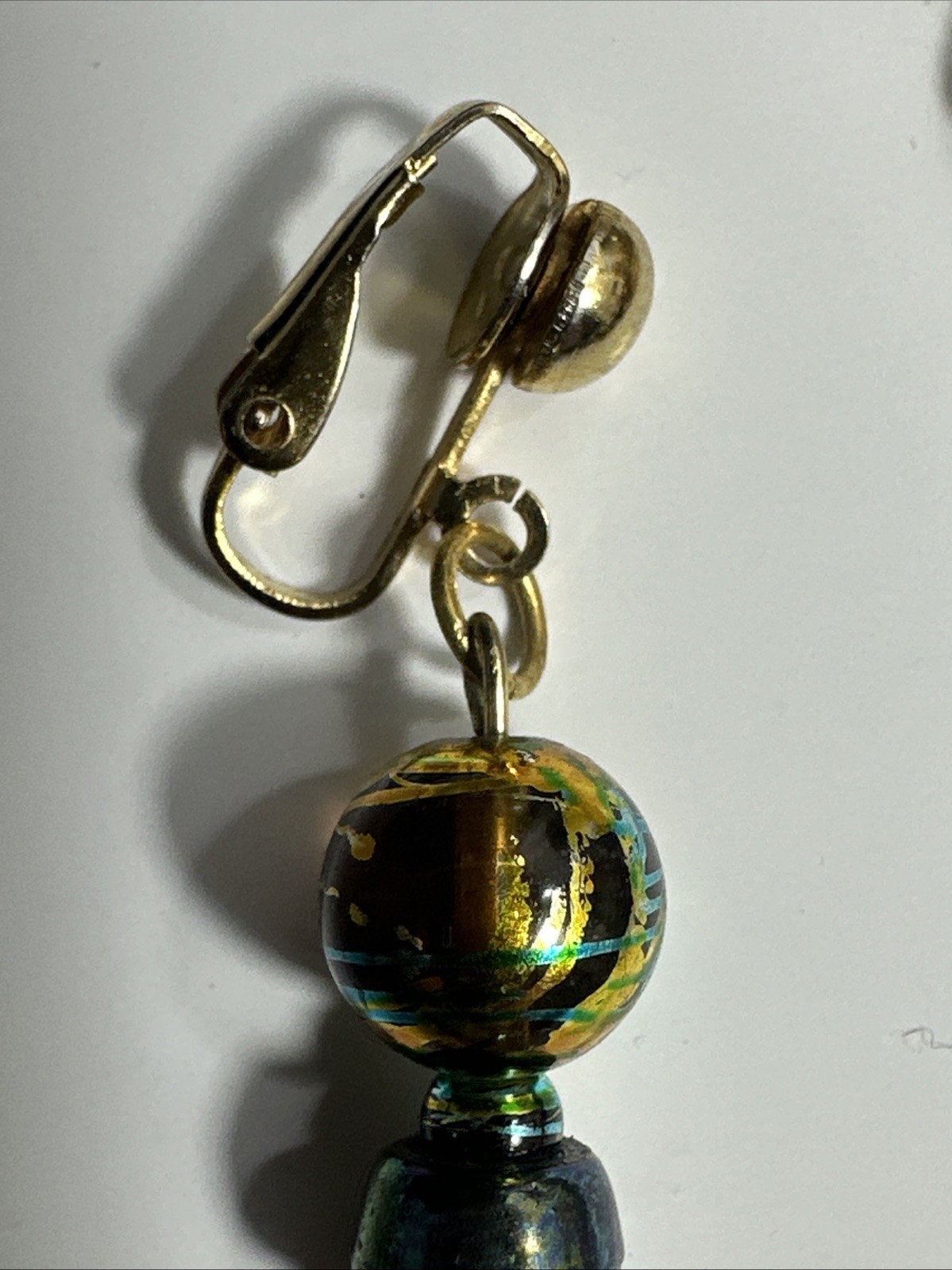 Vintage Iridescent Glass Bead Necklace Brown Green Matching Earrings