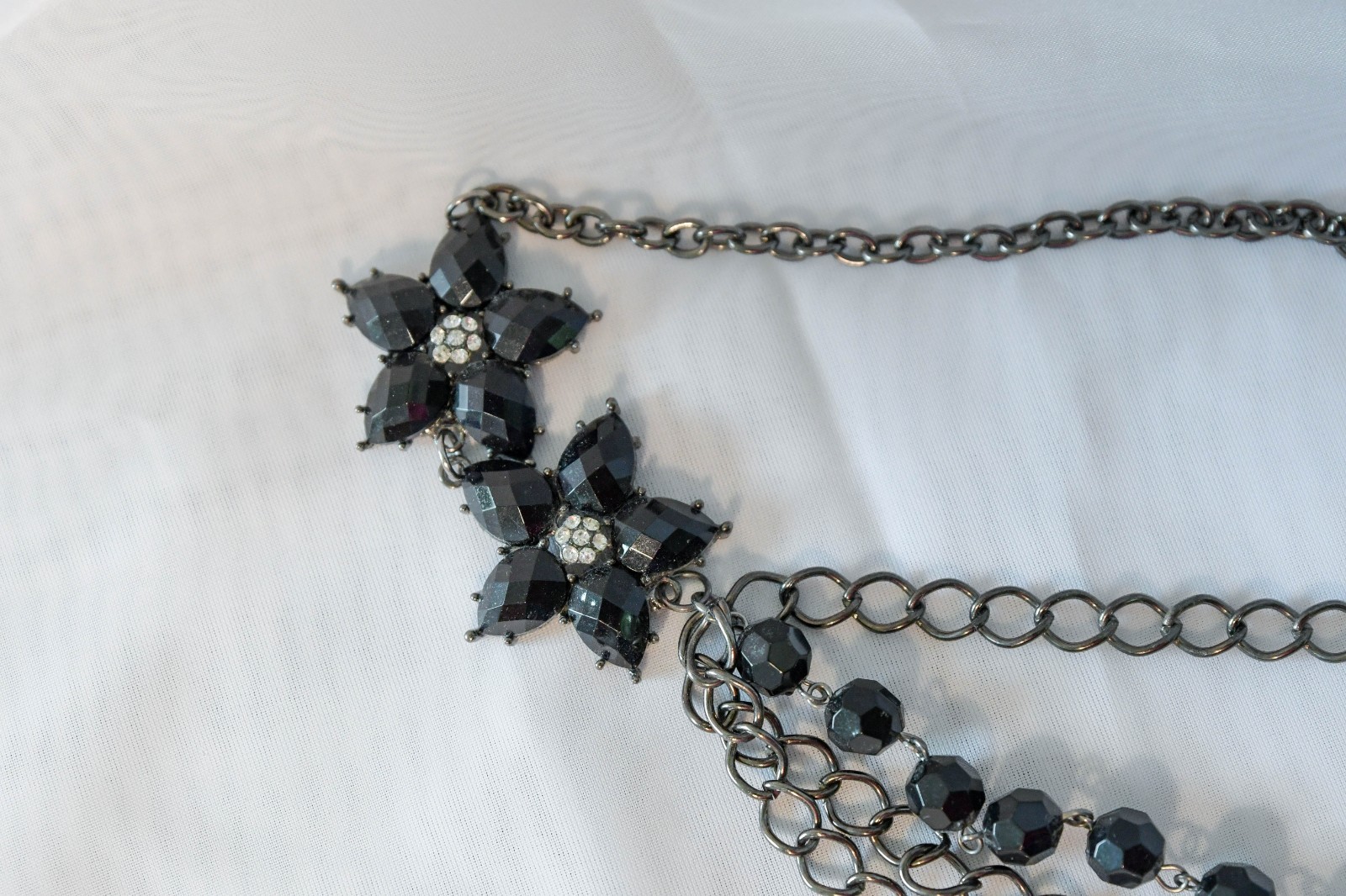 Vintage 90’s Black beaded,rhinestone and silver Statement necklace