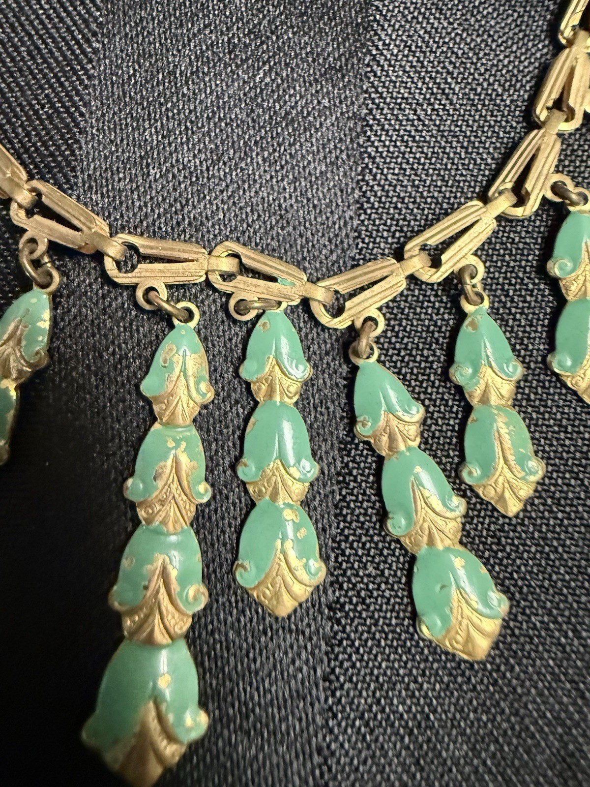 Antique Art Deco Stamped Brass Fringe Necklace – Marked Germany