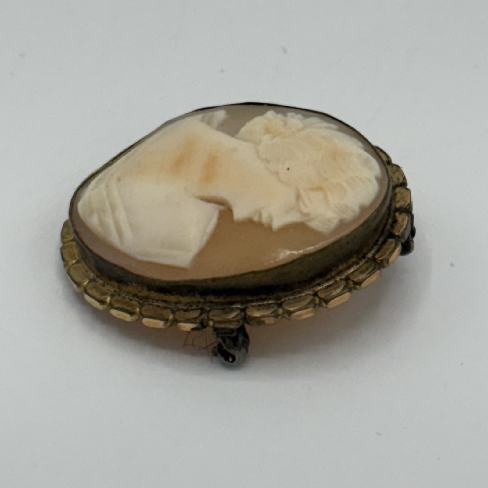 Vtg Mid Century Hand Carved Shell Cameo Brooch Pendant 1/20 12K GF Art Deco
