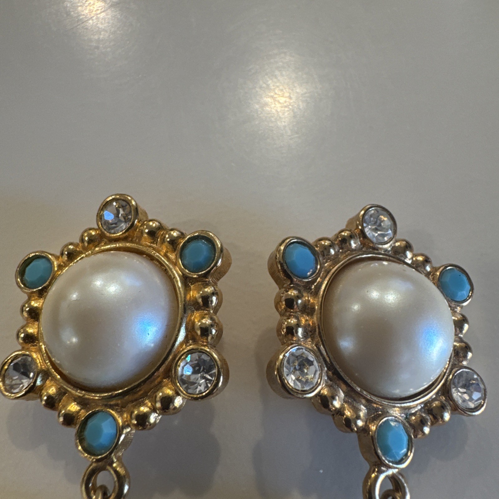 Vintage Barrera for Avon Roman Holiday Majestic Faux Stone Dangle Clip Earrings