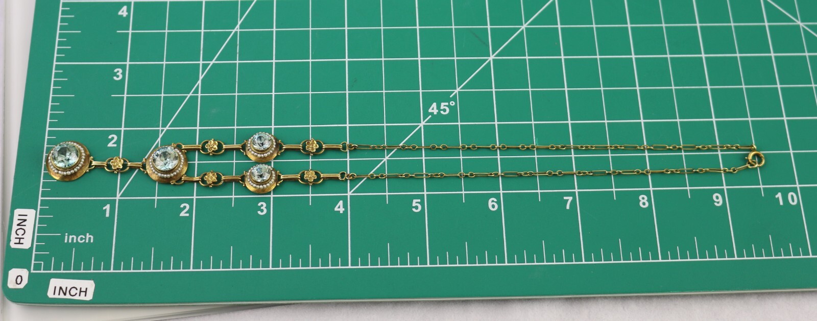 Antique Edwardian 14K Gold Round Vivid Blue Zircons with Seed Pearls Necklace