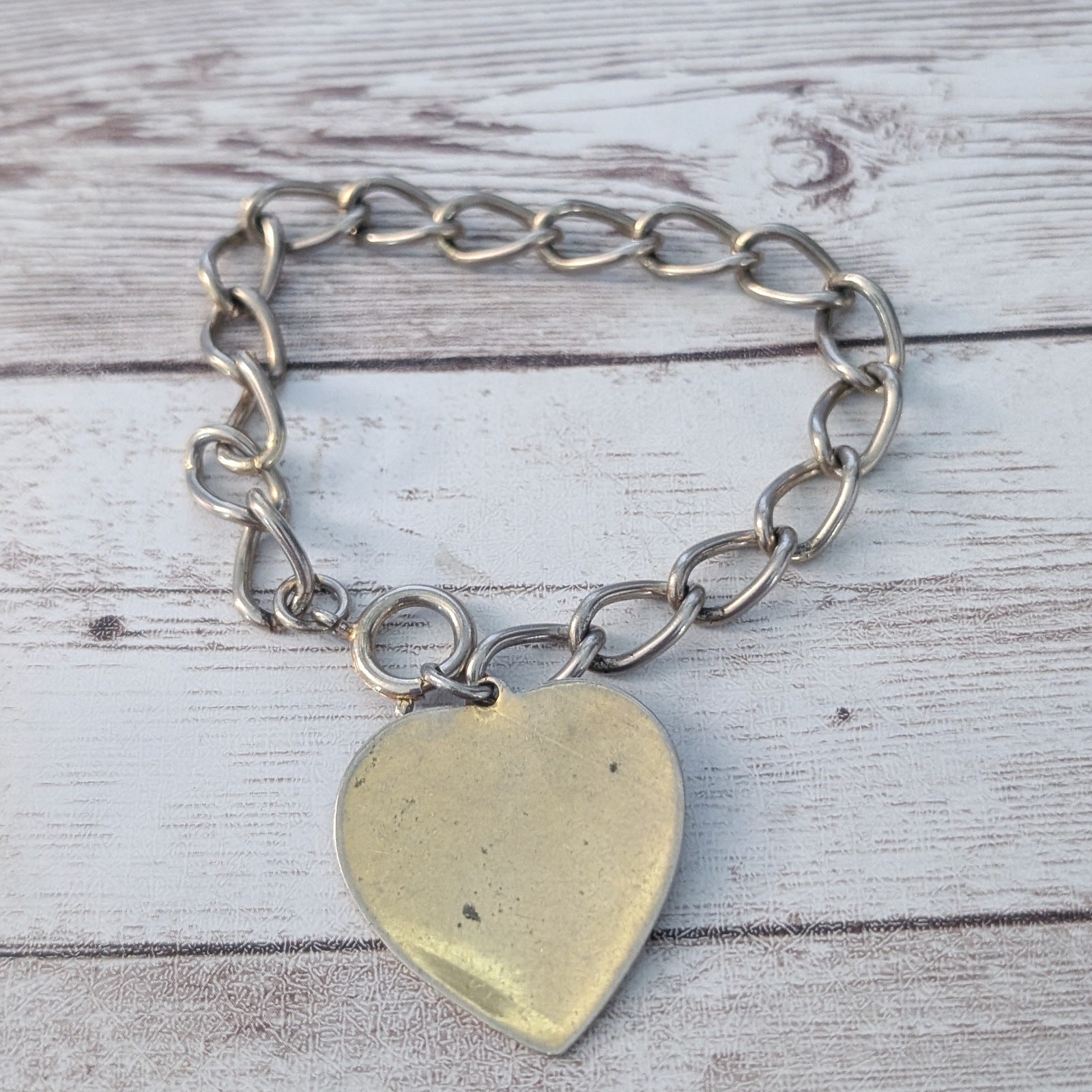 Vintage Bracelet with Heart Charm – Heavy Discoloration and Multiple Marks