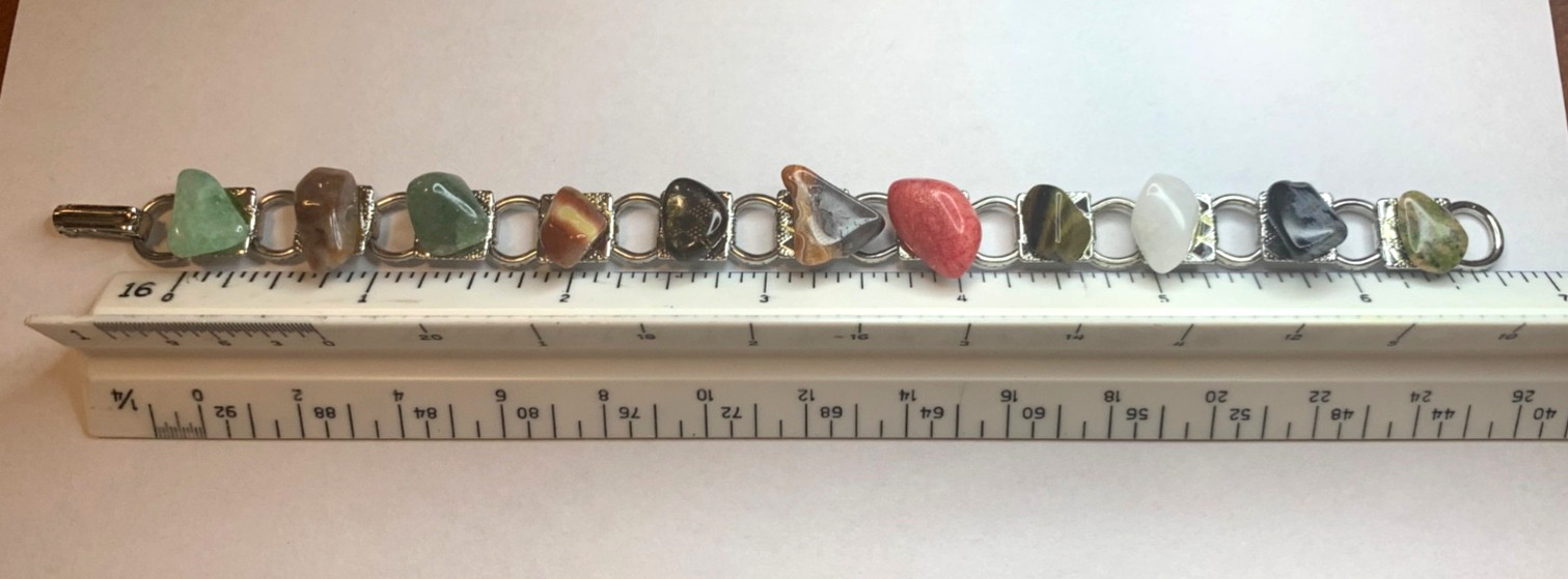Vintage Semi Precious Gemstone Bracelet Multicolor Assorted 11 Stones 6.5 inches
