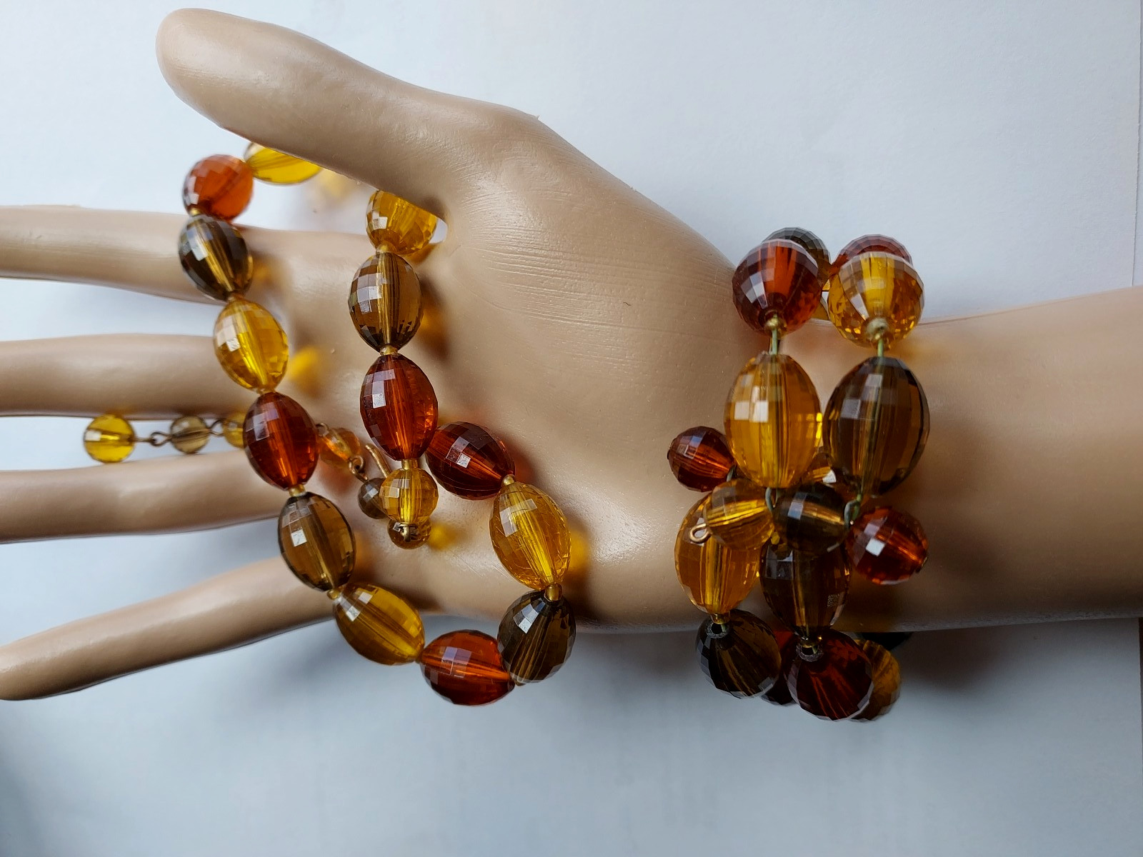 Lucite Amber Necklace and Bracelet Vintage Set Amber Earth Tone Beads