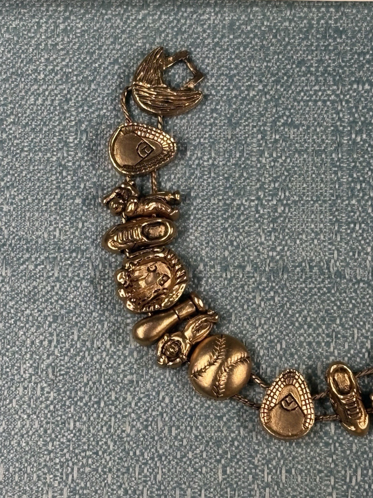 Vintage 1990’s TOFA Baseball Theme Bracelet Charms Gold Tone Made In Korea