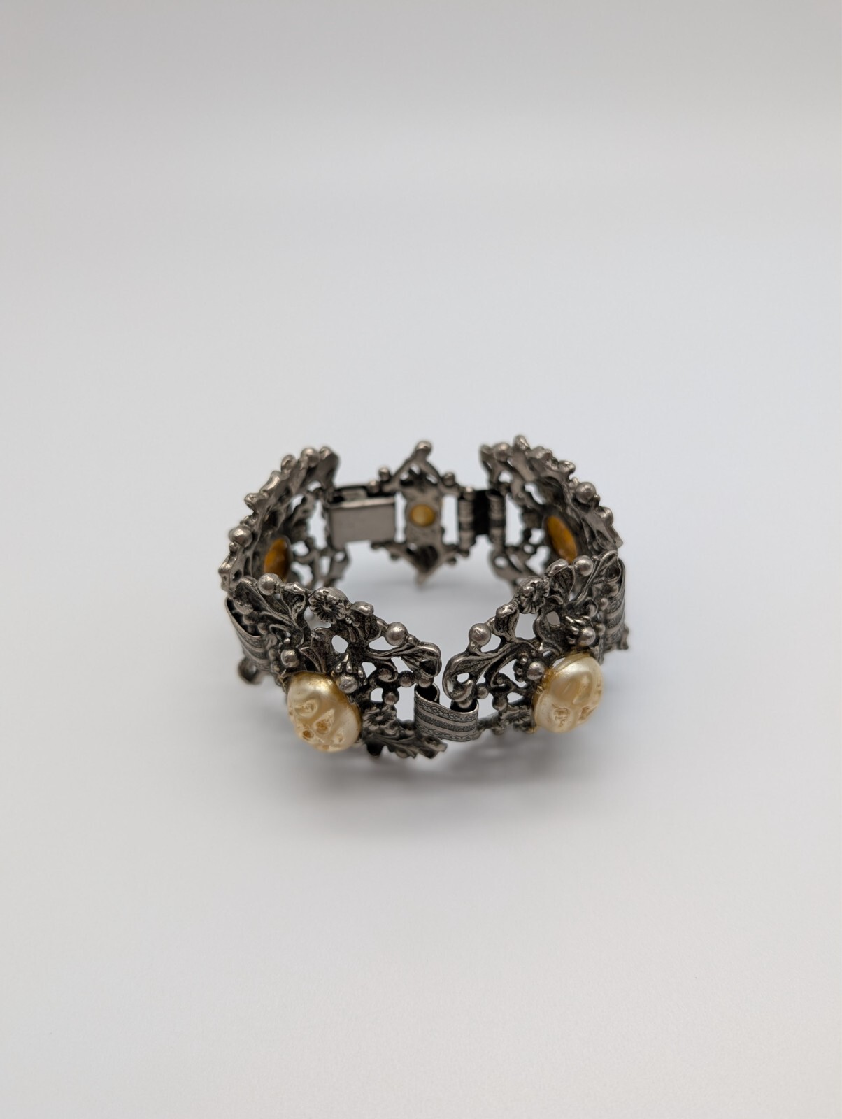 Vintage Victorian Selro Selini Style Baroque Faux Pearl Flower Panel Bracelet