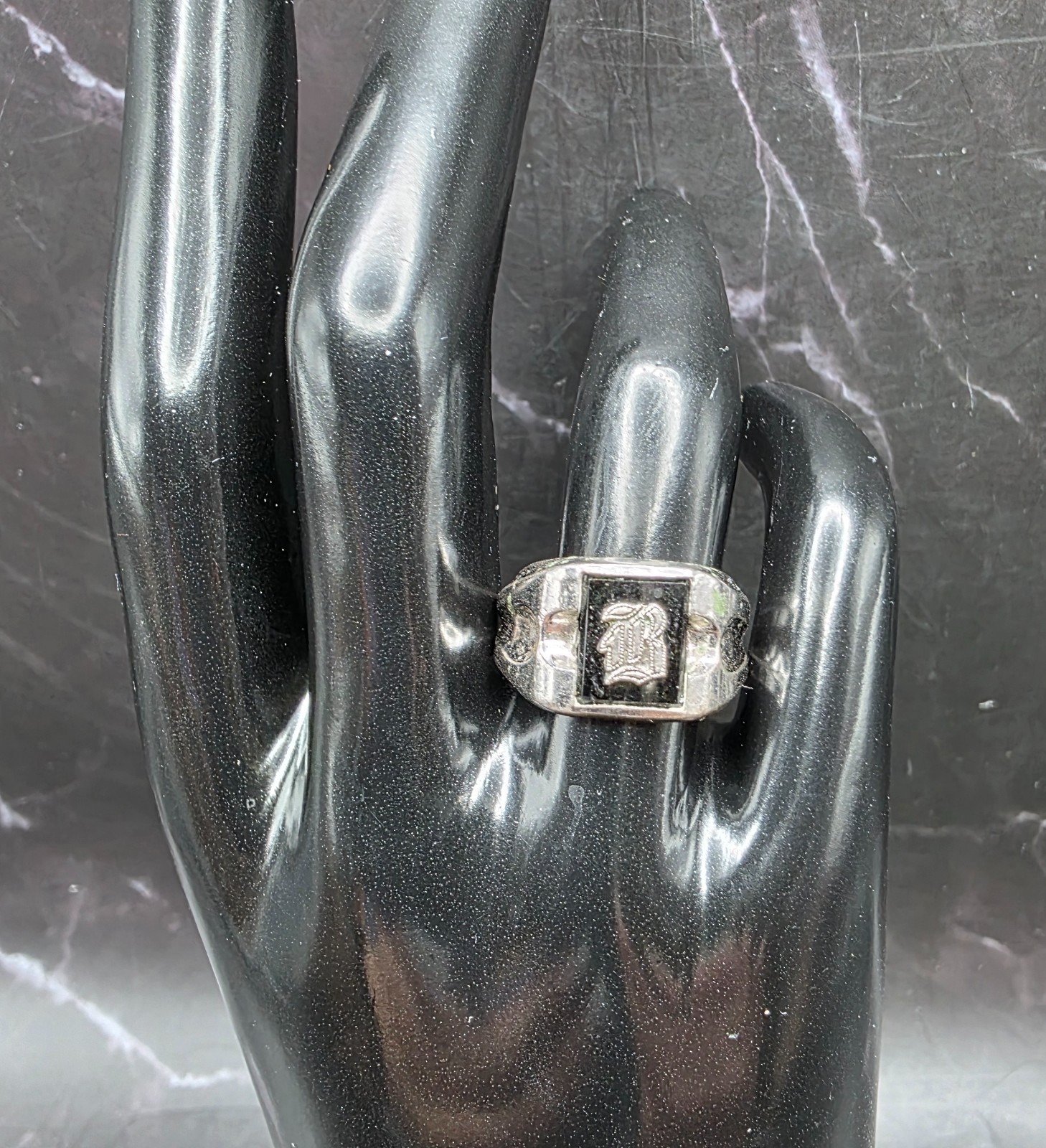 VTG 60s Sterling-ESPO(Joseph Esposito) Inlay Black Onyx Initial Gentleman’s Ring