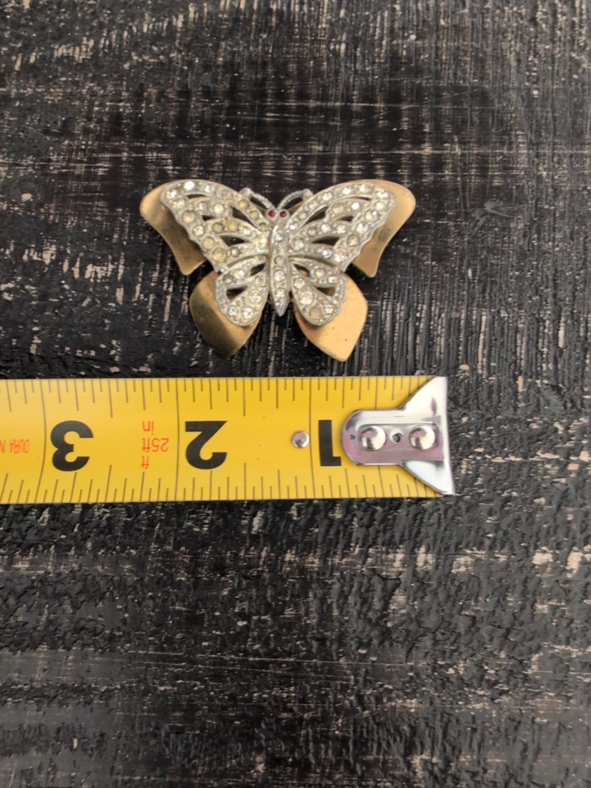 Unsigned Vintage Antique Art Deco Rhinestone Pave Butterfly Moth Layered Brooch