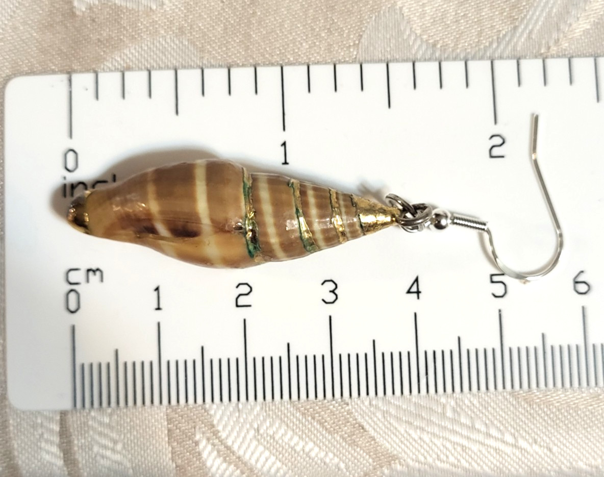 70s Vintage 925 Silver Golden and Brown Natural Seashell Dangle Drop Earrings