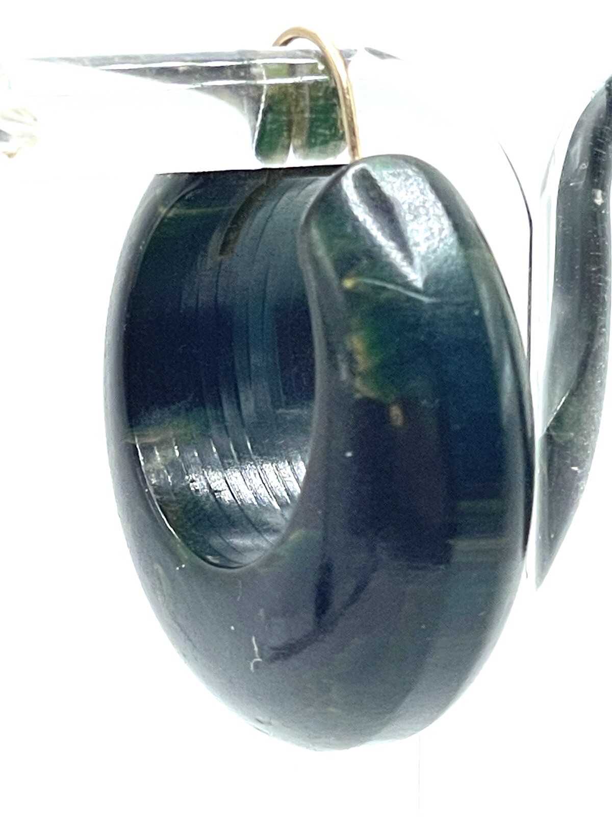 Bakelite Creamed Spinach Green Chunky Hoop Earrings Unusual Rare Vintage