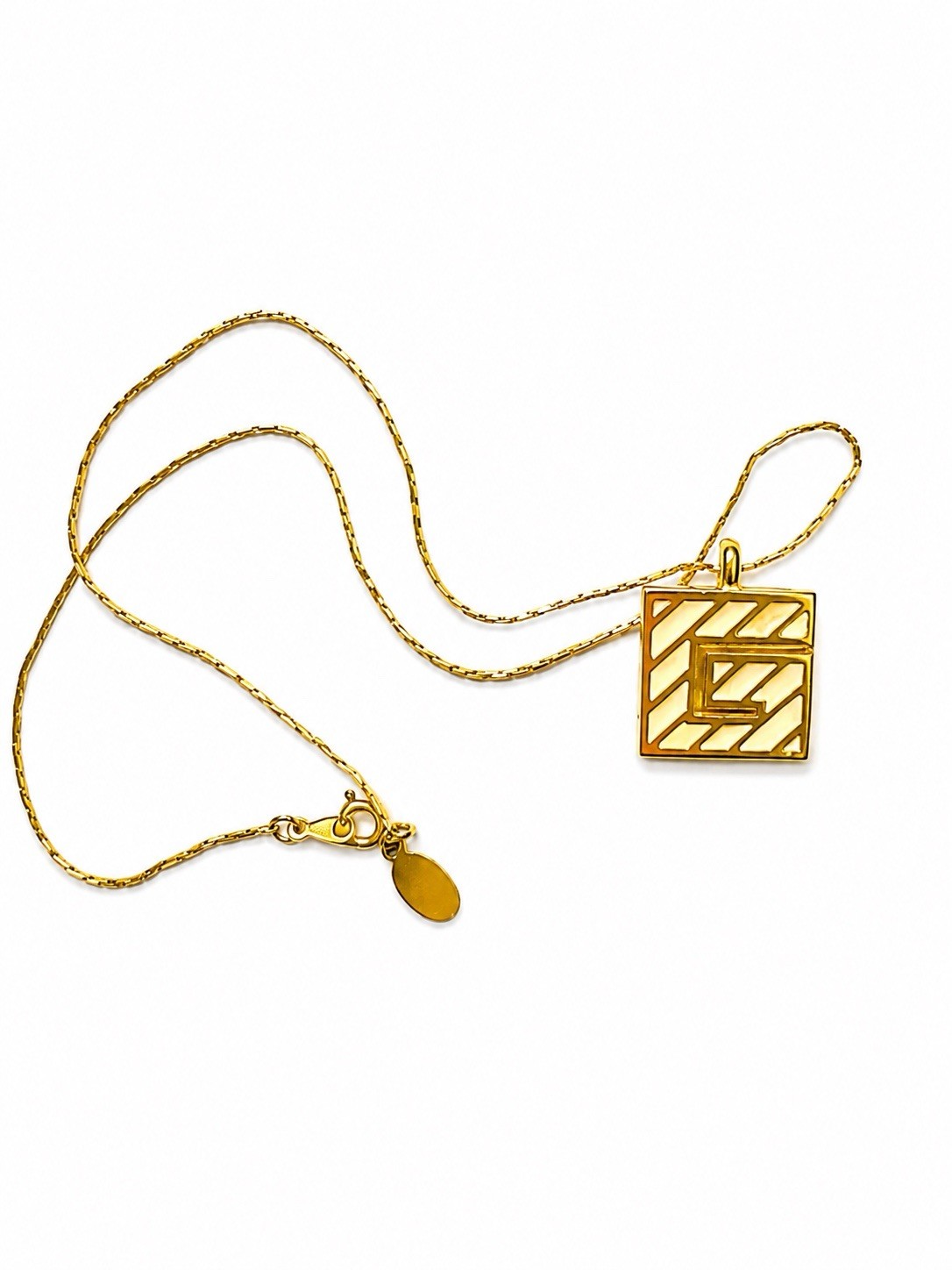 Authentic Givenchy Gold Tone Square Enamel Geometic Pendant PreOwn Excellent