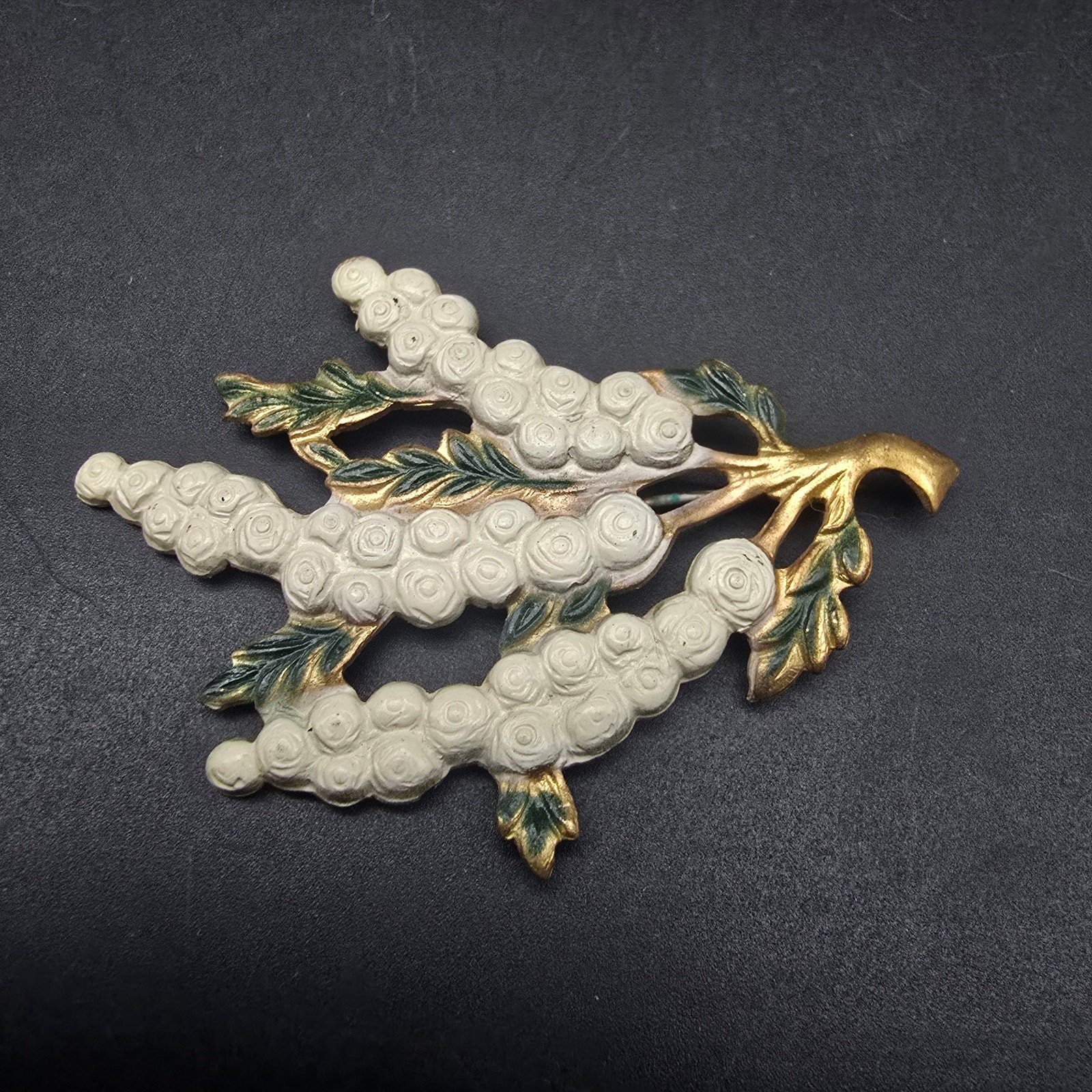 White Wisteria Flower Brooch Vintage 1920s Costume Jewelry
