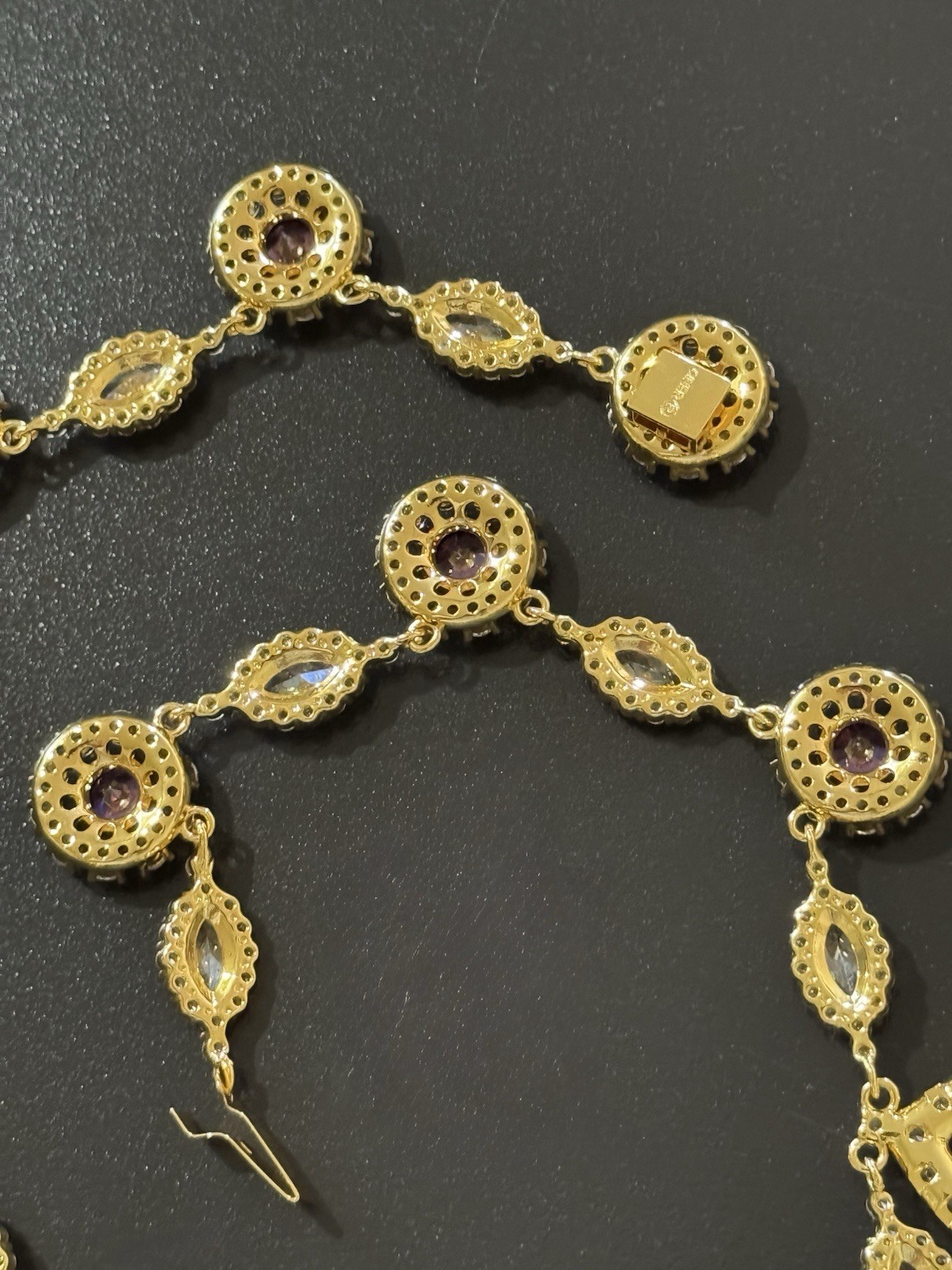 Ciner Signed Purple & Clear Crystal Rhinestone Drop Necklace 1960s