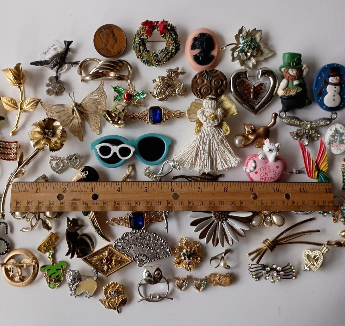 Brooch Lot Jewelry Pins Glass Plastic Signed Metal 925 Repair Craft Harvest