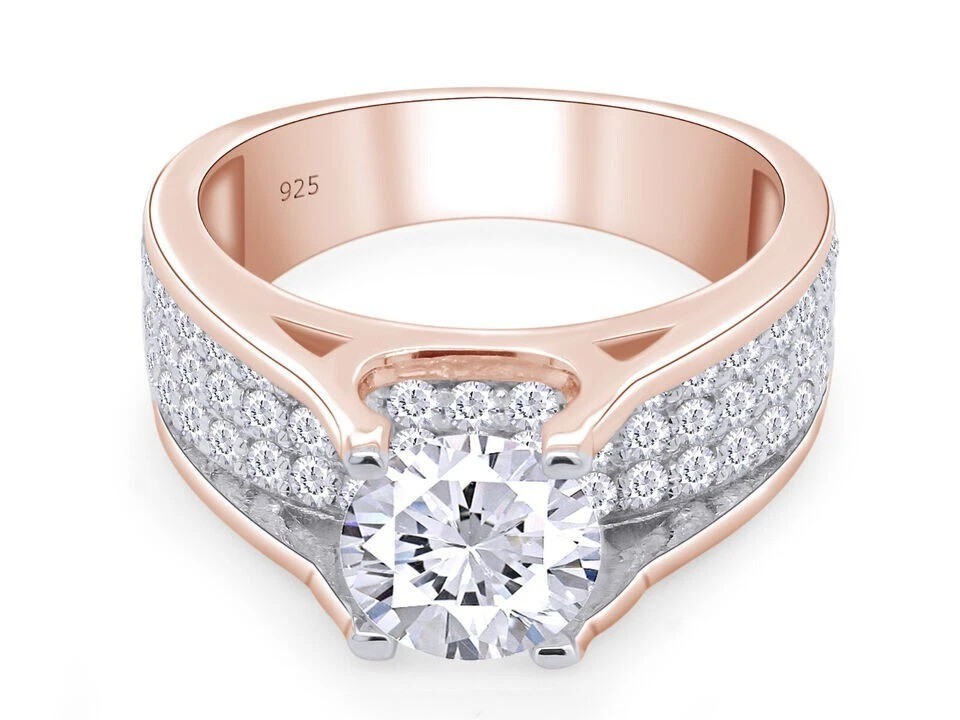 2.5Ct VVS1 Lab Created Moissanite Bridge Style Wedding 14K Rose Gold Finish Ring