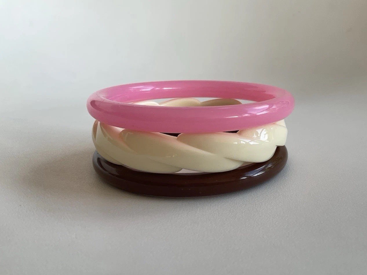 Vintage Bangles LOT 3 bracelet Neapolitan ice cream colors Pink cream chocolate