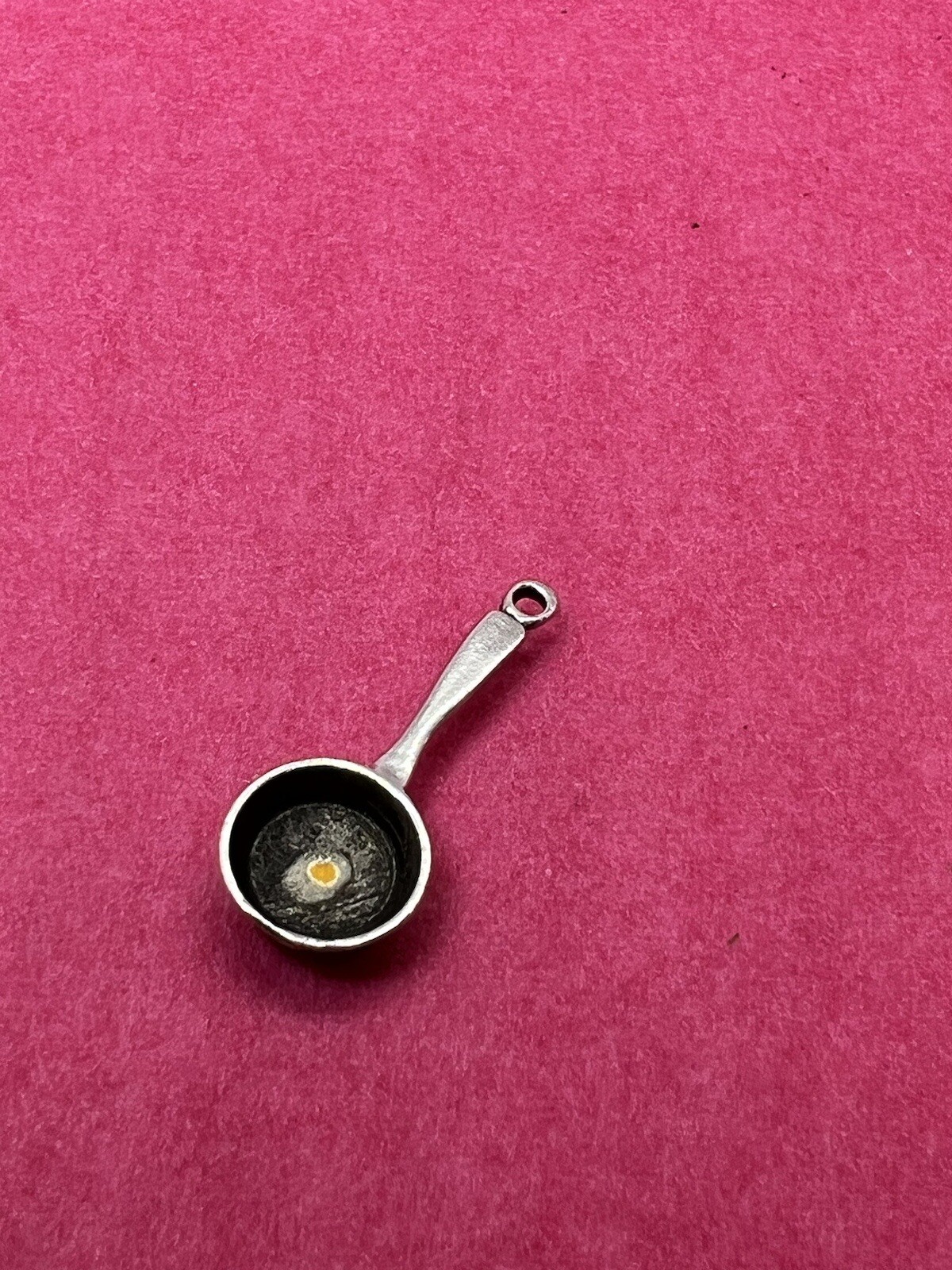 Vintage Sterling Silver Enamel Eggs in Frying Pan Iron Skillet Charm Pendant .8