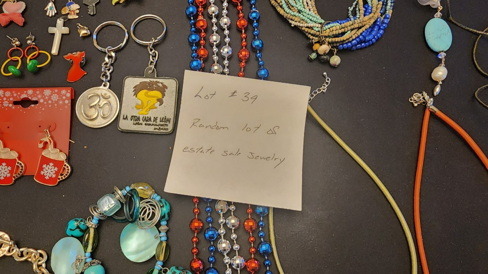 Lot #39 of random estate sale jewelry, earrings, necklace, pins, pendants, other