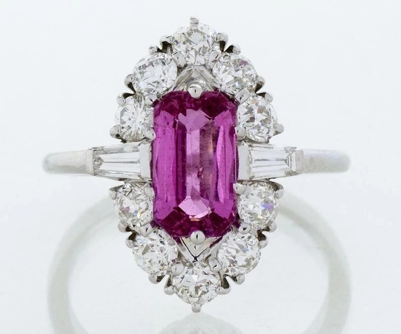 Art Deco Style 2.5Ct Pink Sapphire & Lab Created Diamond Engagement Silver Ring