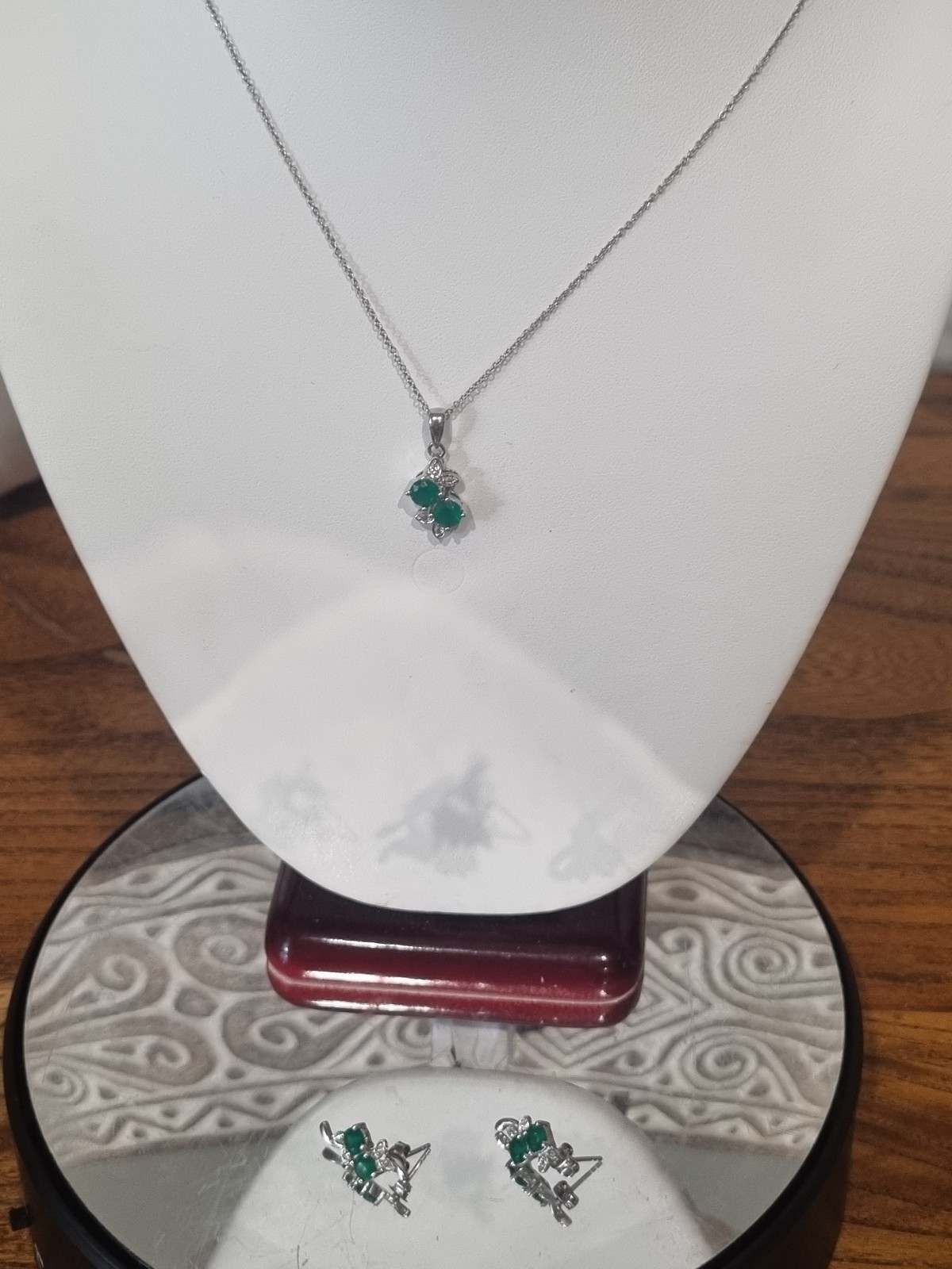 Vintage c1990s Sterling Silver Green Onyx & Topaz Earring Pendant Set See Video