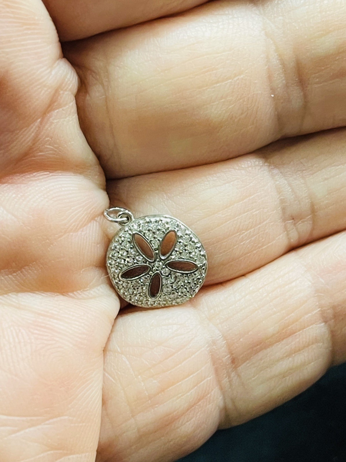 925 Sterling Silver Pave Rhinestone Sand Dollar Charm Pendant
