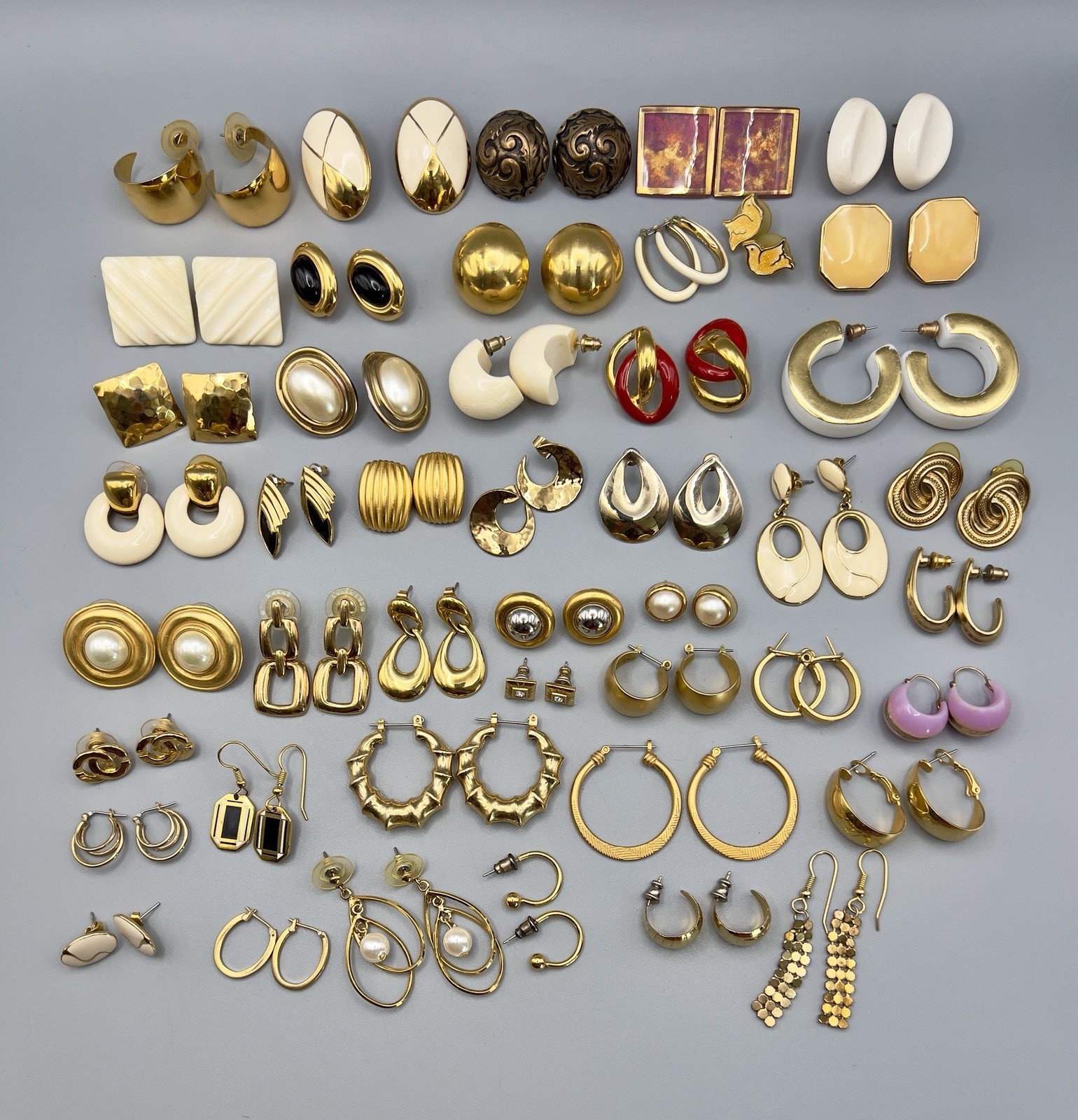 Vintage 1980s Pierced Earring Lot Gold Tone 45 Pairs Monet Trifari