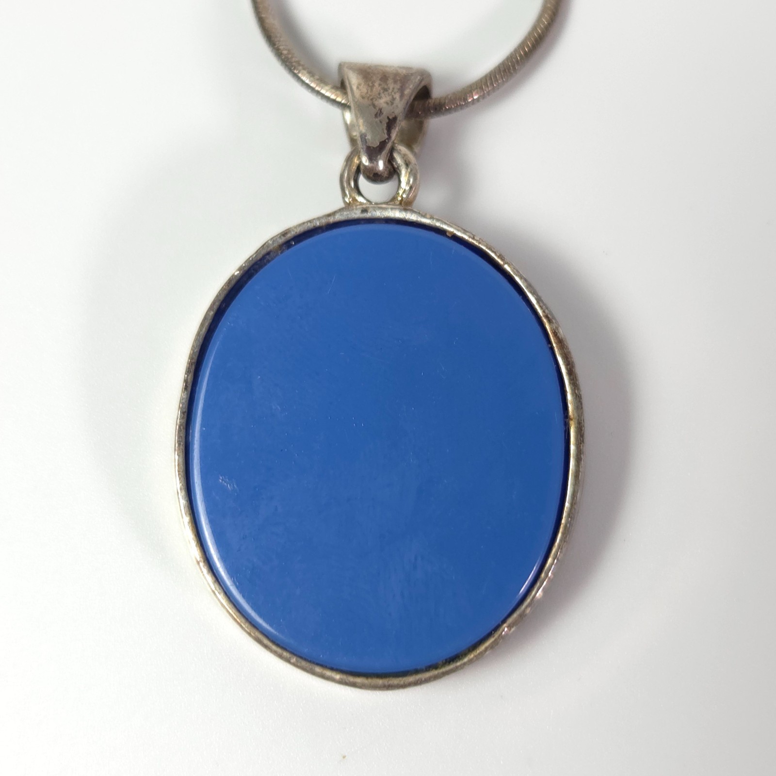 VINTAGE Blue Palm Tree Crescent Moon Pendant Necklace, Estate Jewelry, READ