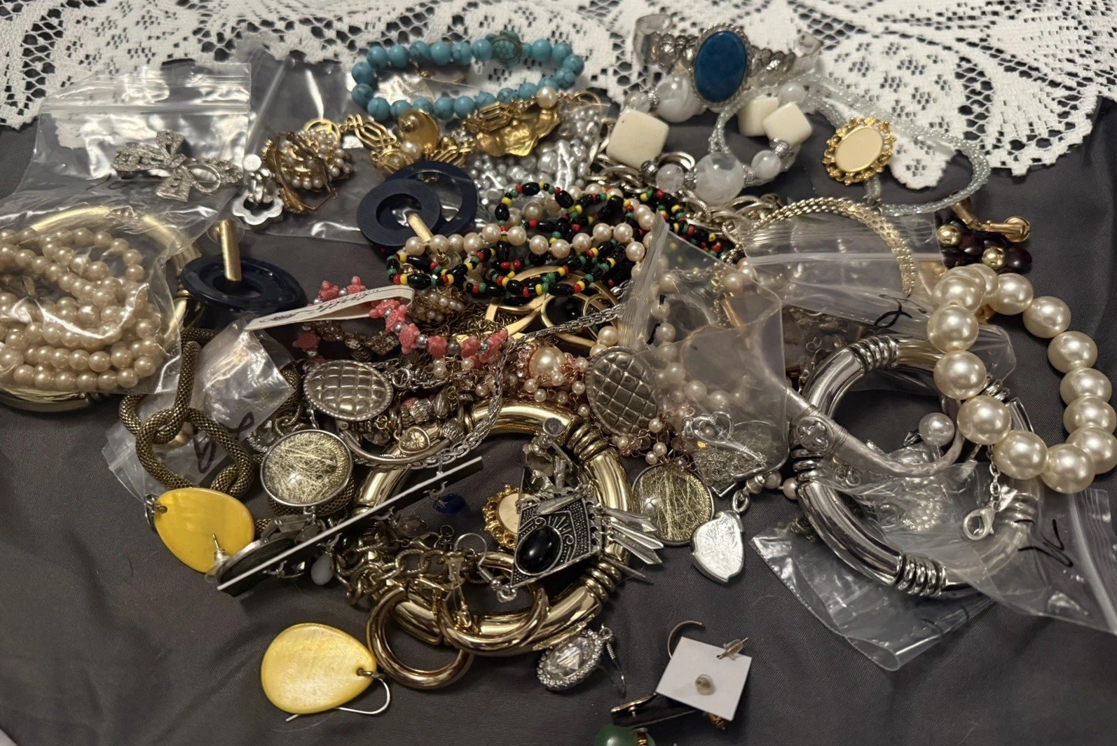 Mystery estate jewelry Jar Untested Wearable Vintage Modern 45pieces