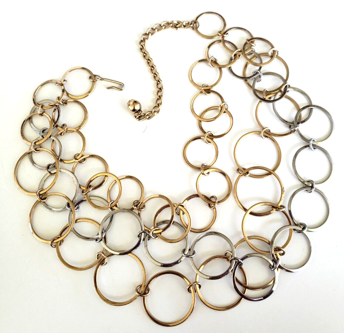 Vintage 3 Strand Circle Chain Gold Tone Layered Necklace 18.25″ Adjustable