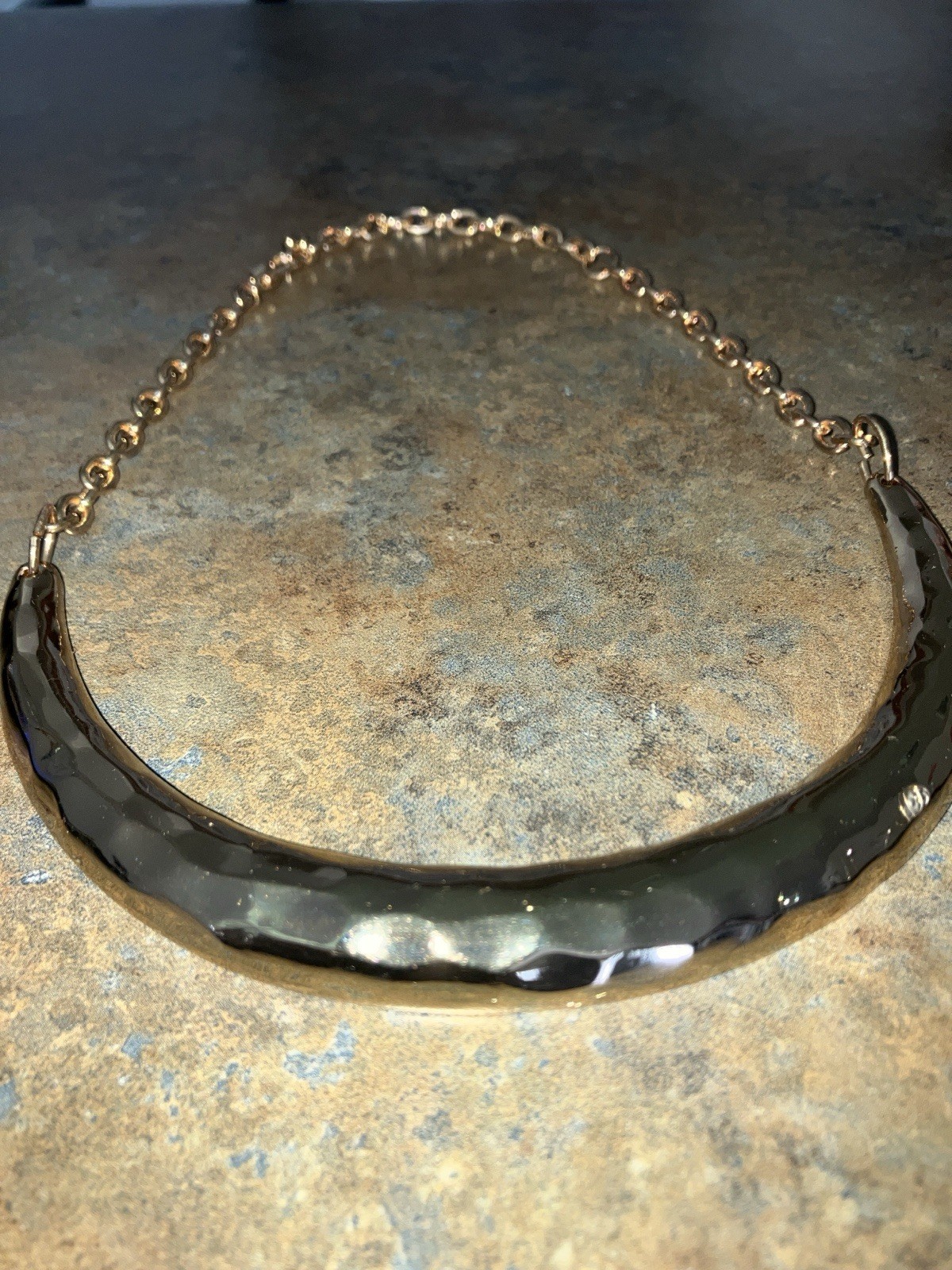 Vintage Hammered Gold Tone Chain Bib Necklace 17 Inches Rare Unique Statement