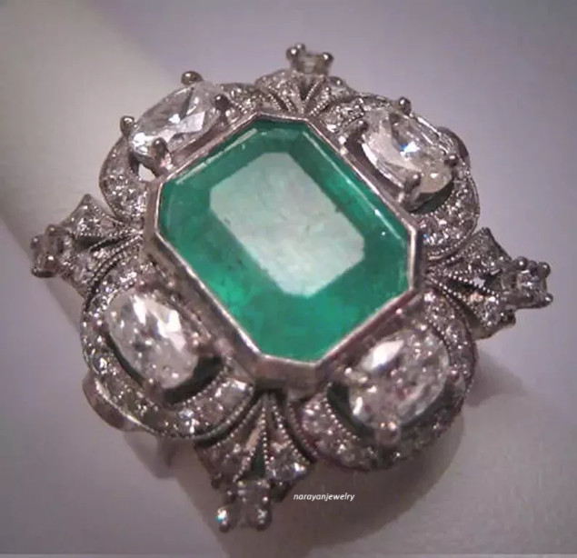 3 Ct Emerald Vintage Art Deco Five Stone Cocktail Wedding Ring 14K White Gold FN