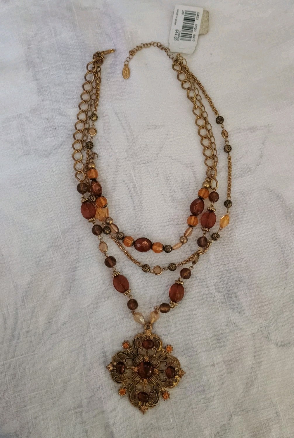 NOS 1990s Faux Ambrr Topaz Vintage Necklace Layered Macy’s NWT Rbt Rose Maximal