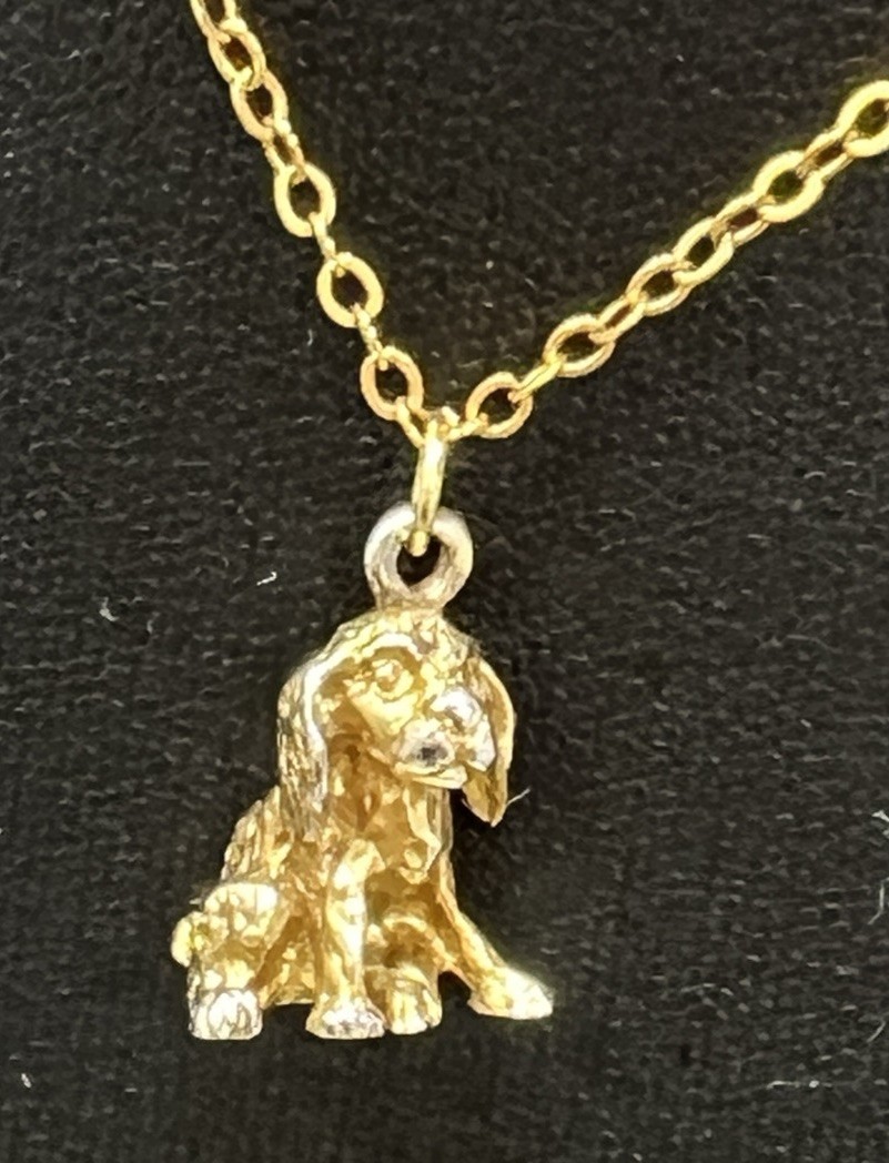 Vintage Cocker Spaniel Dog Pendant Necklace 1/20 Gold Filled 18”Gold Tone .5”