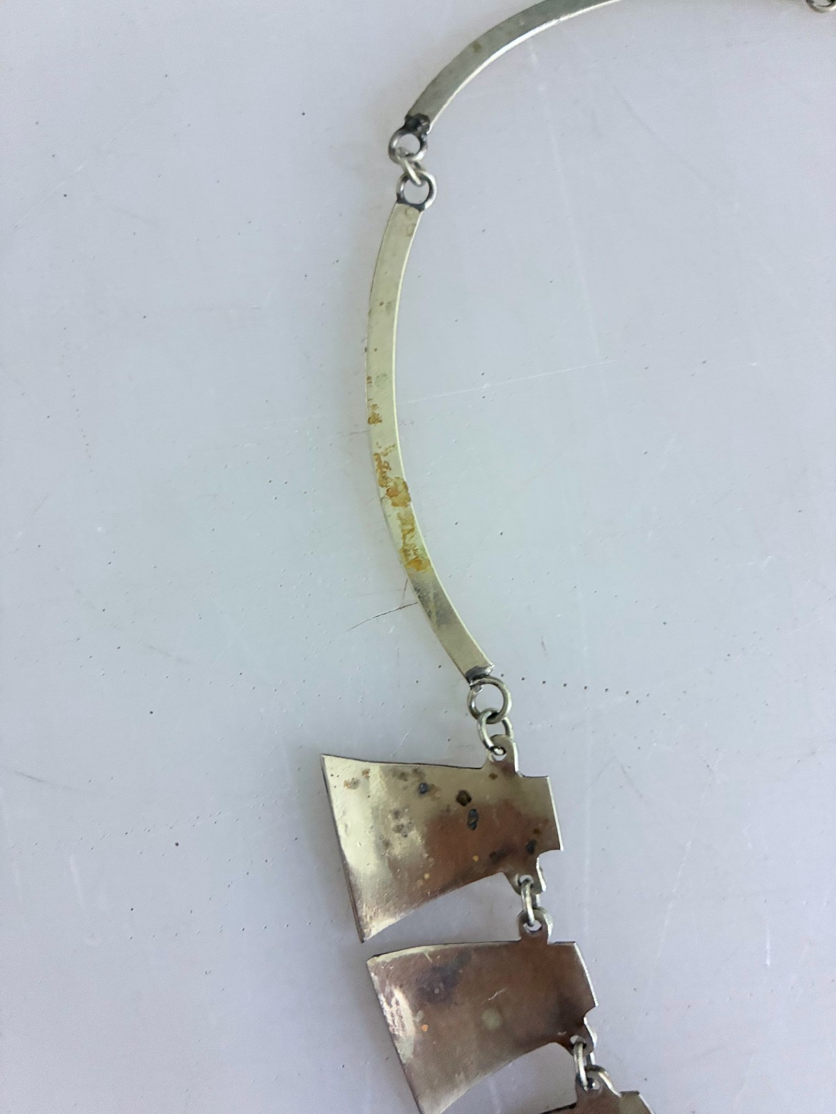 Vintage Alpaca Silver Necklace Choker Inlay Abalone Mexico Stamped 17″ Clasp