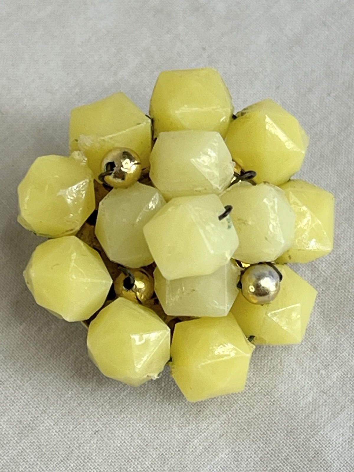 Hong Kong Yellow Beaded Necklace and Clip On Earrings Set Seven Strand Necklace