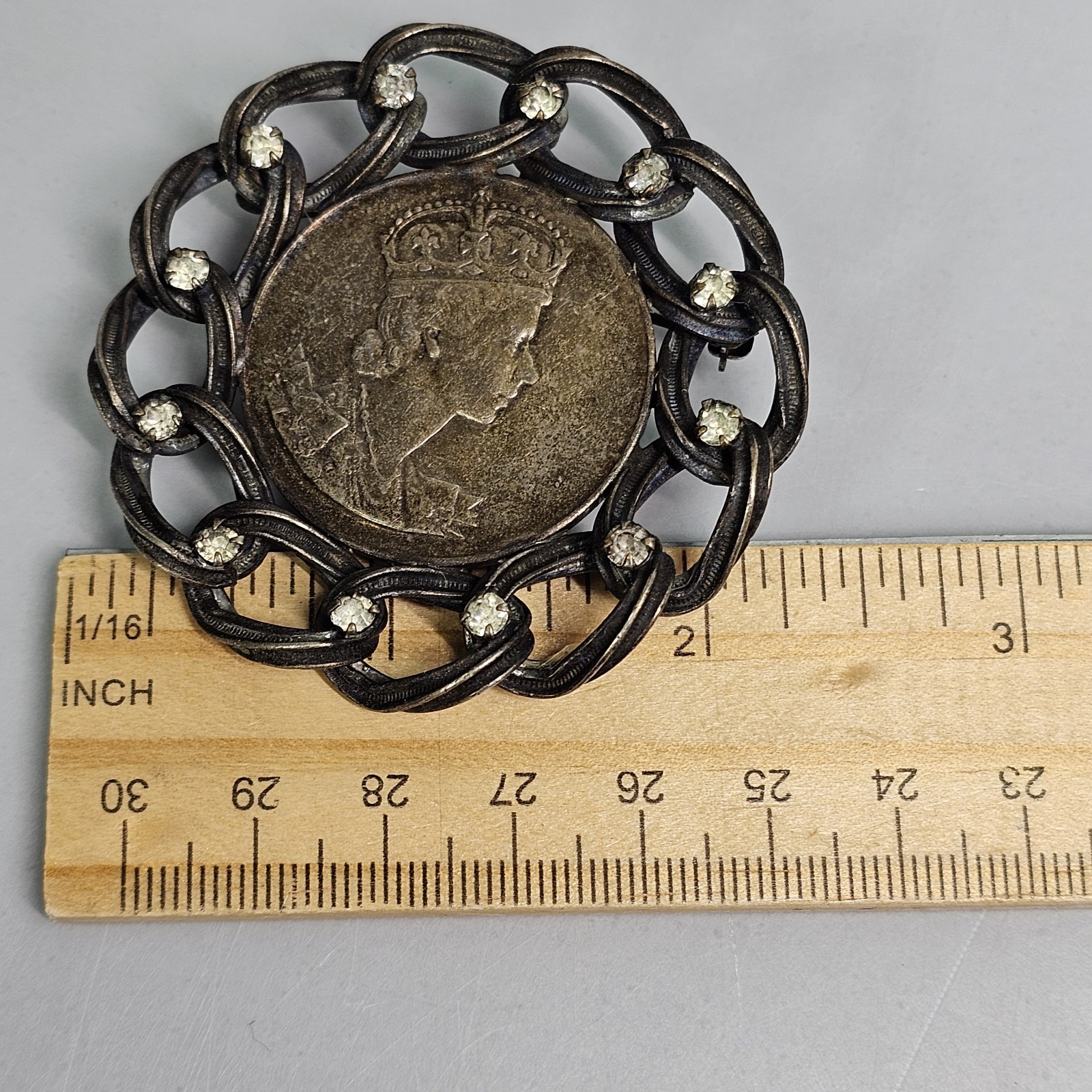 Vintage Queen Elizabeth Coronation Brooch Coin 1953
