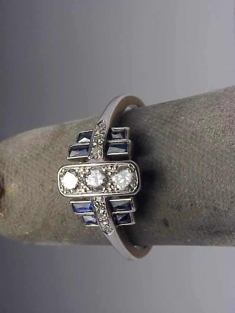 3.5Ct Art Deco Style Lab Created Diamond & Sapphire Anniversary 925 Silver Ring