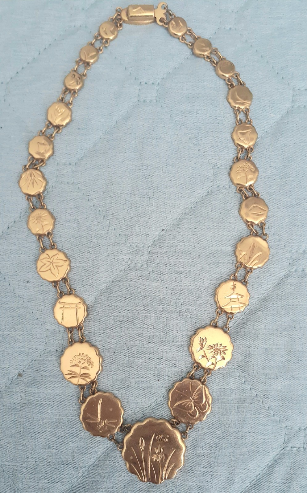Vintage Amita Japanese Damascene Choker Necklace Gold inlay 17”
