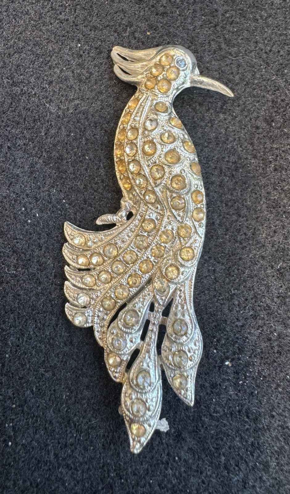 PAIR Antique Vtg Art Deco Rhinestone Peacock Bird Of Paradise Brooches 3”