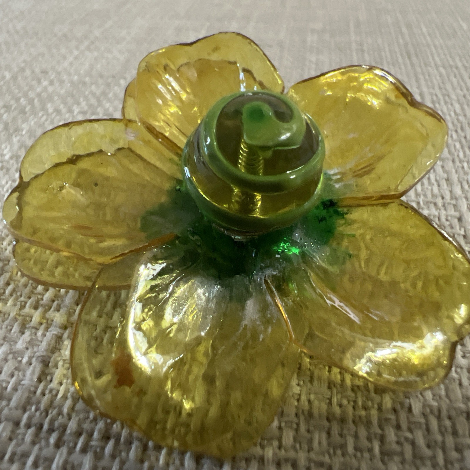 Vintage Cellulose Acetate Yellow Double Layer Petal Floral Clip On Earrings