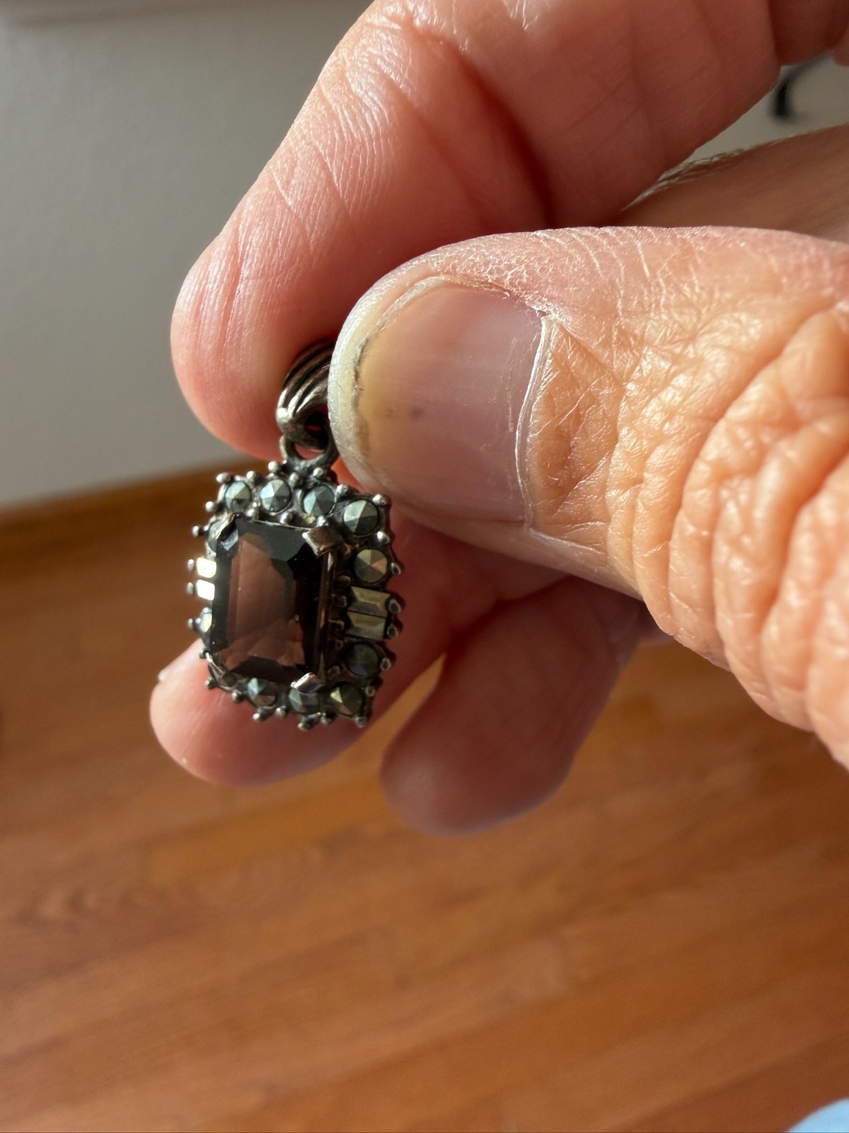 Lovely Antique Sterling Silver pendant with Smoky Quartz and Marcasite