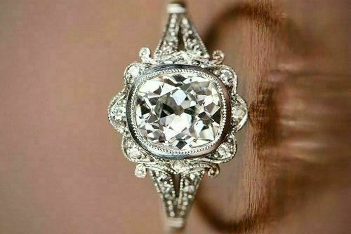 Art Deco Style Lab Created Diamond Engagement Wedding 14K White Gold Finish Ring