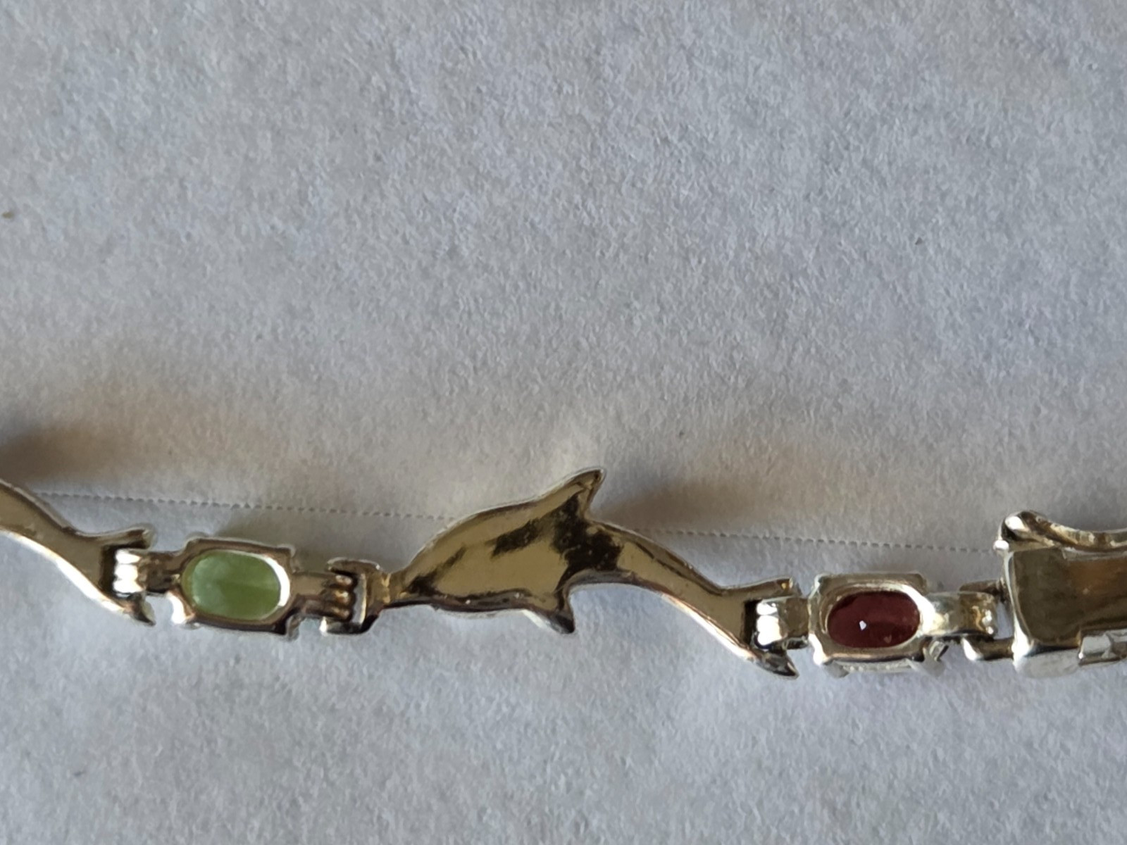Sterling Silver Vintage 925 Dolphin Link Multi-Stone Bracelet