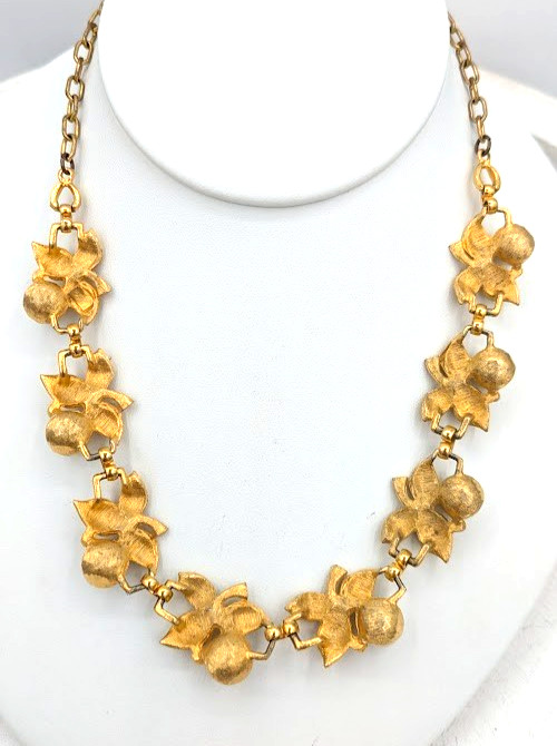 Vintage JUDY-LEE Floral Necklace Glass Pearls Rhinestones Gold Tone Adjustable