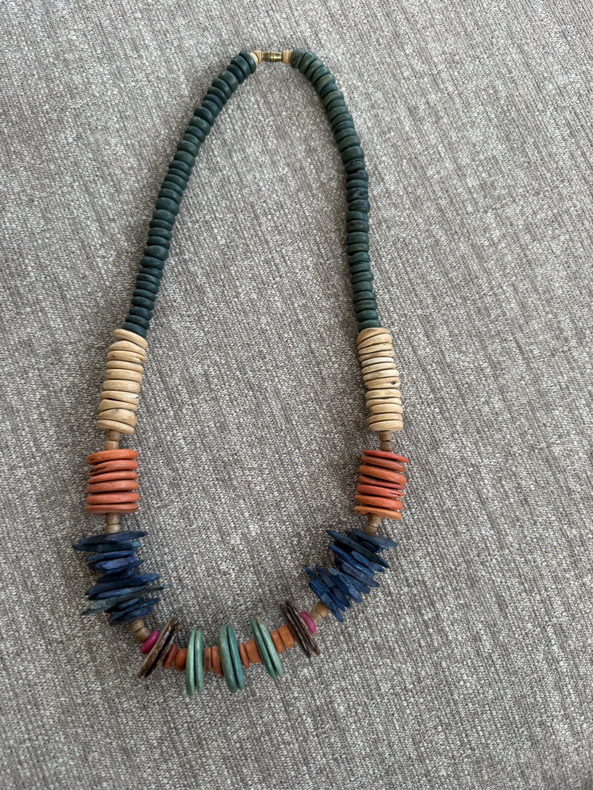 Lot of 3 Vintage African ethnic hand carved wood colorful bead necklaces