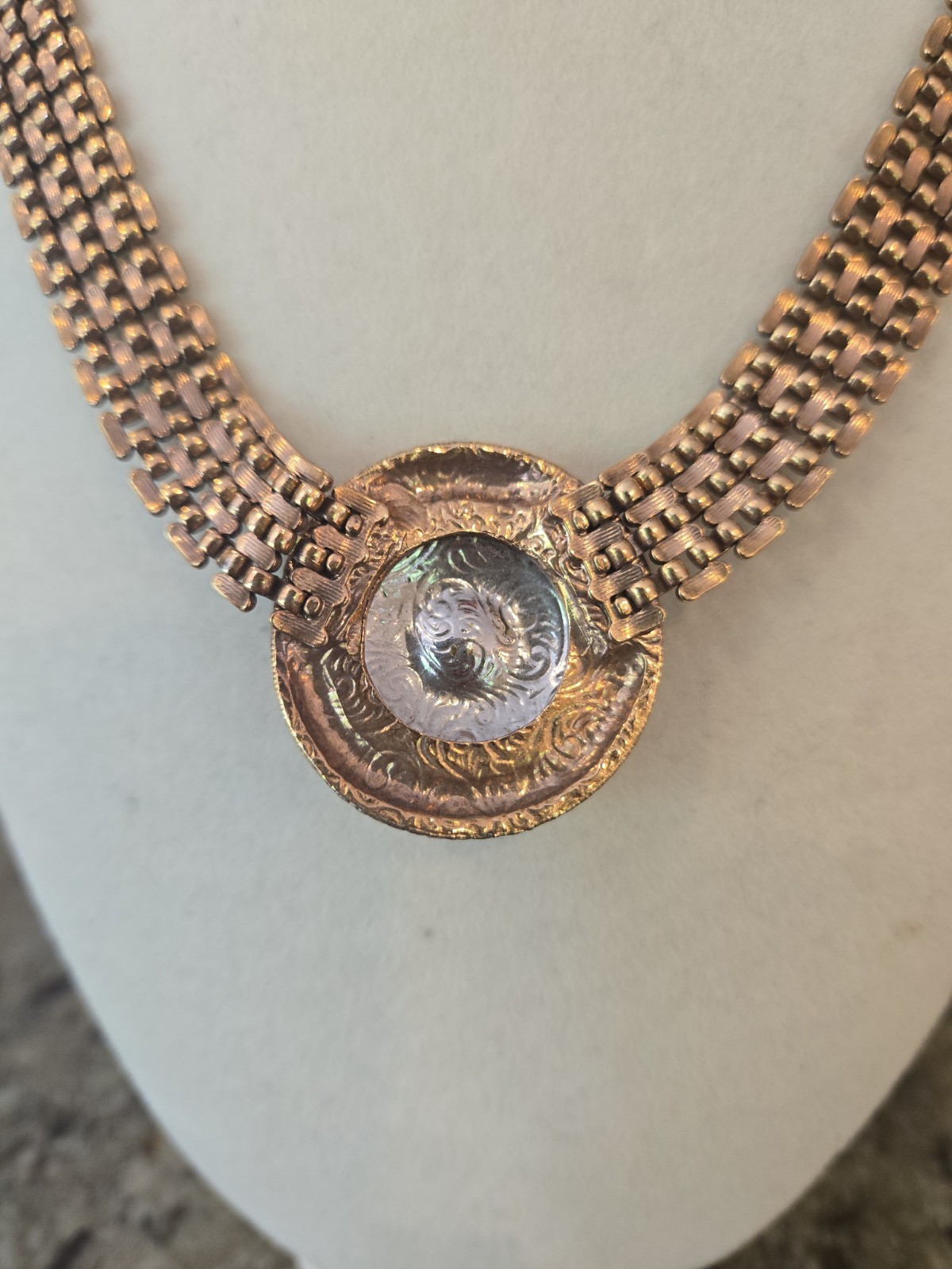 Vintage Victorian Revival Necklace Faux Sapphire Gold Tone