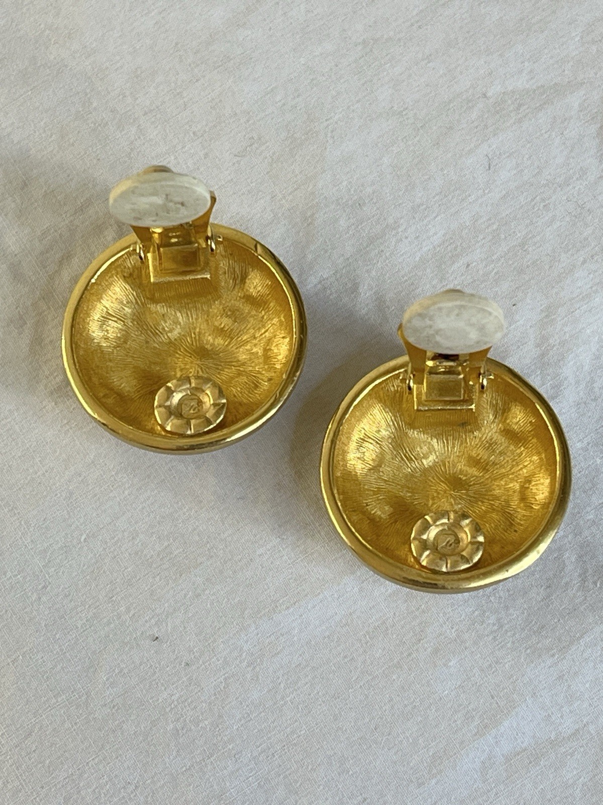 Vintage Swarovski Set Bracelet and Clip Earrings Matte Gold Tone Polka Dots