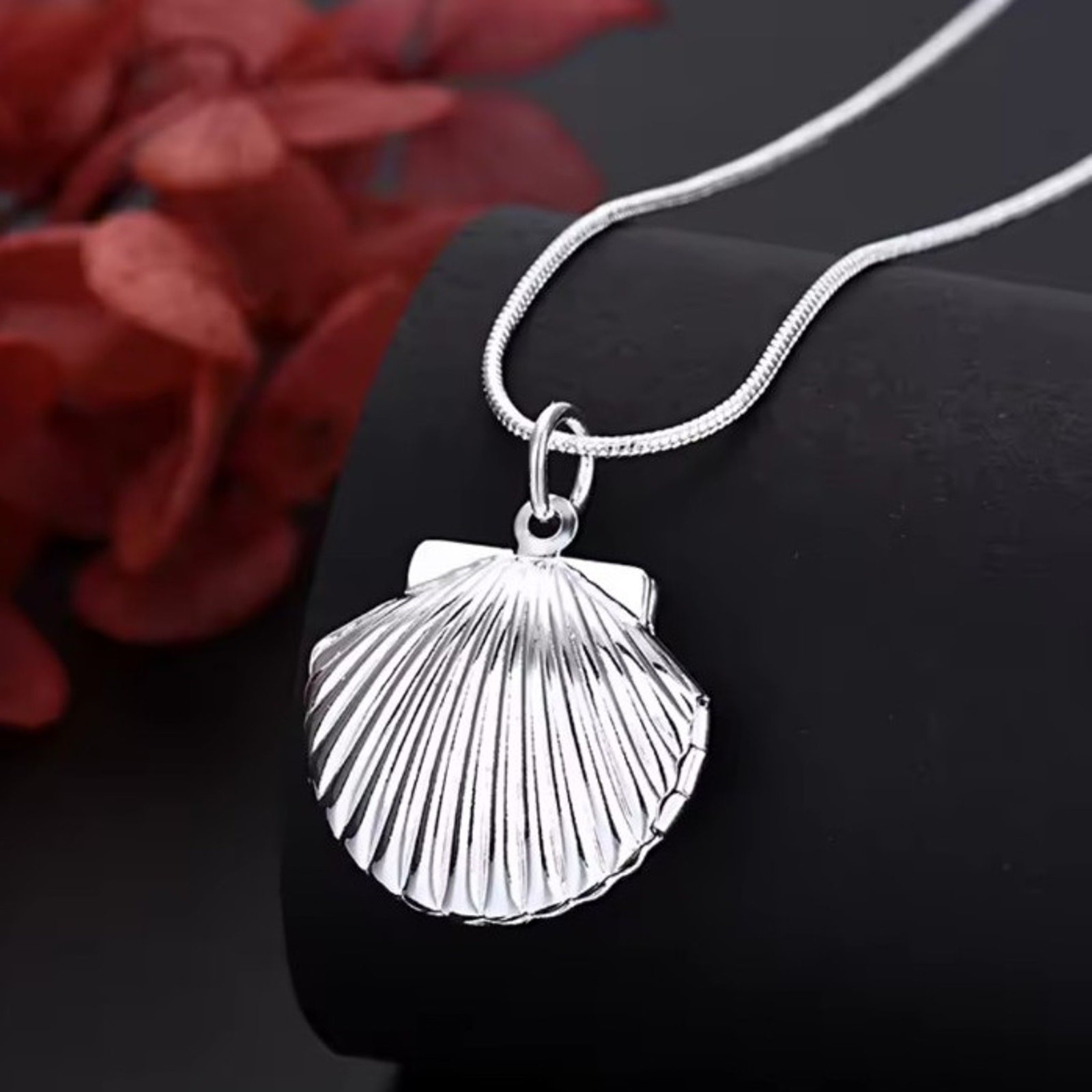 925 Silver Necklace w/ Seashell Locket Valentine’s Birthday Anniversary Gift NEW