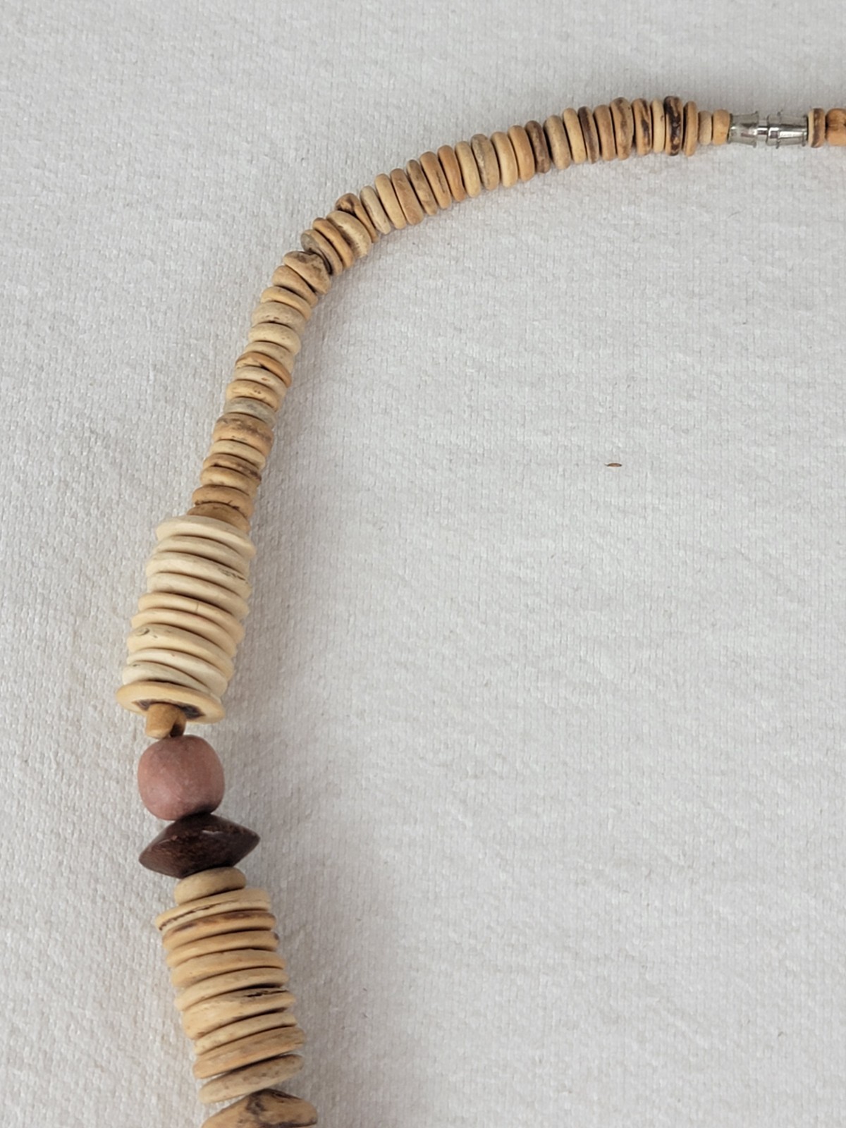 2 Vtg African Carved Wood Safari Necklaces Elephant Rhino Shell Discs Beads Boho
